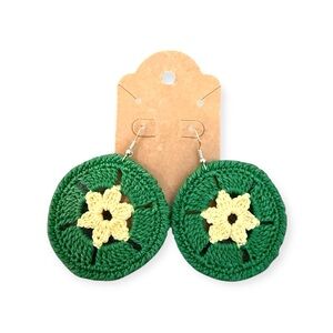 Hand Crafted Green and Yellow Crochet Earrings